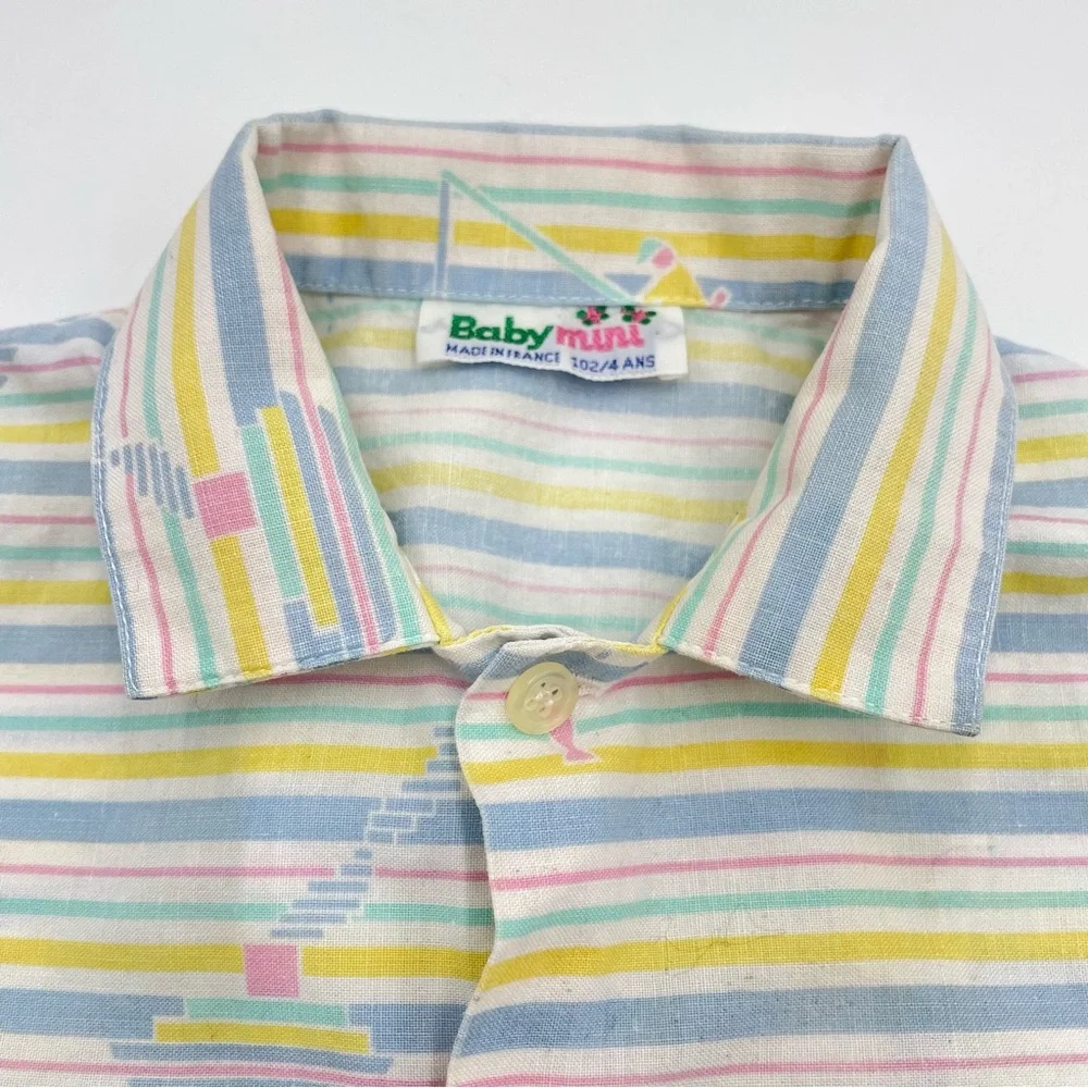 Vintage Child’s Shirt Nautical Stripes Toddler Boy Girl Button-Up Size 4 Kid 102